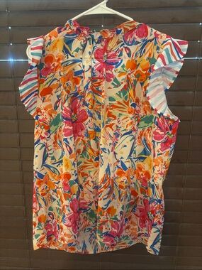 SHEIN Multicolor Floral Ruffle Sleeve Blouse